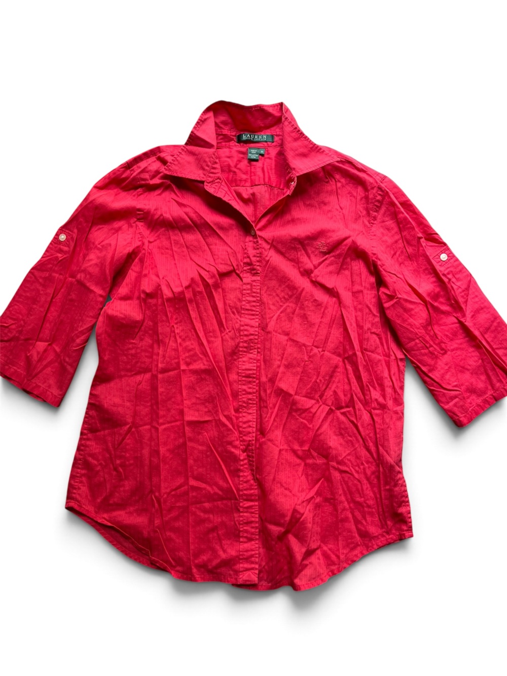 Ralph Lauren women’s size medium Bright Red Button-Down Shirt with 3/4 Sleeves